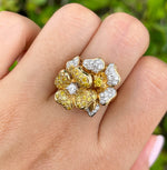 Jay Feder 18K Two Tone Gold White Yellow Diamond Flower Ring