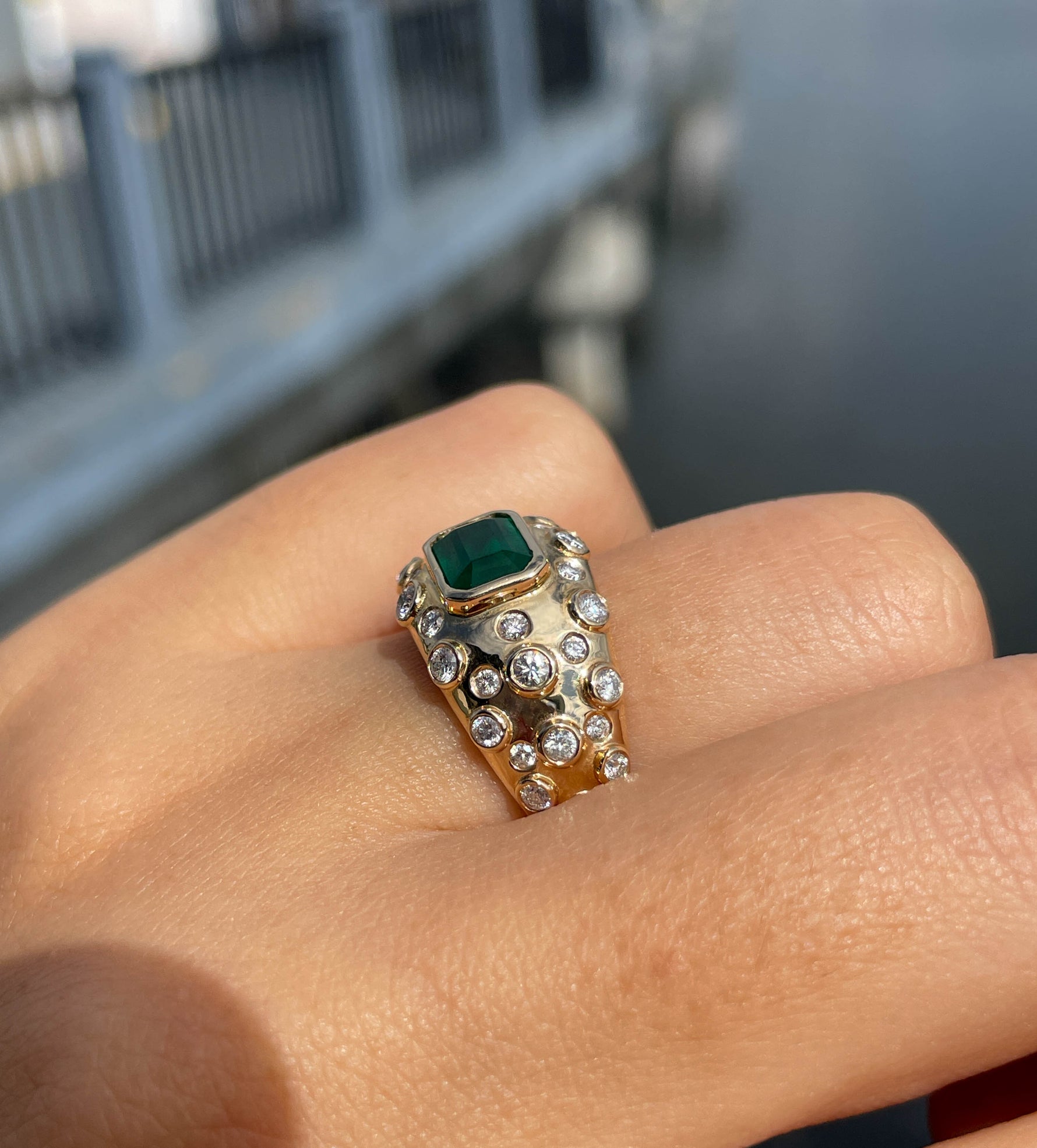 Jay Feder 14K Yellow Gold Emerald Diamond Ring