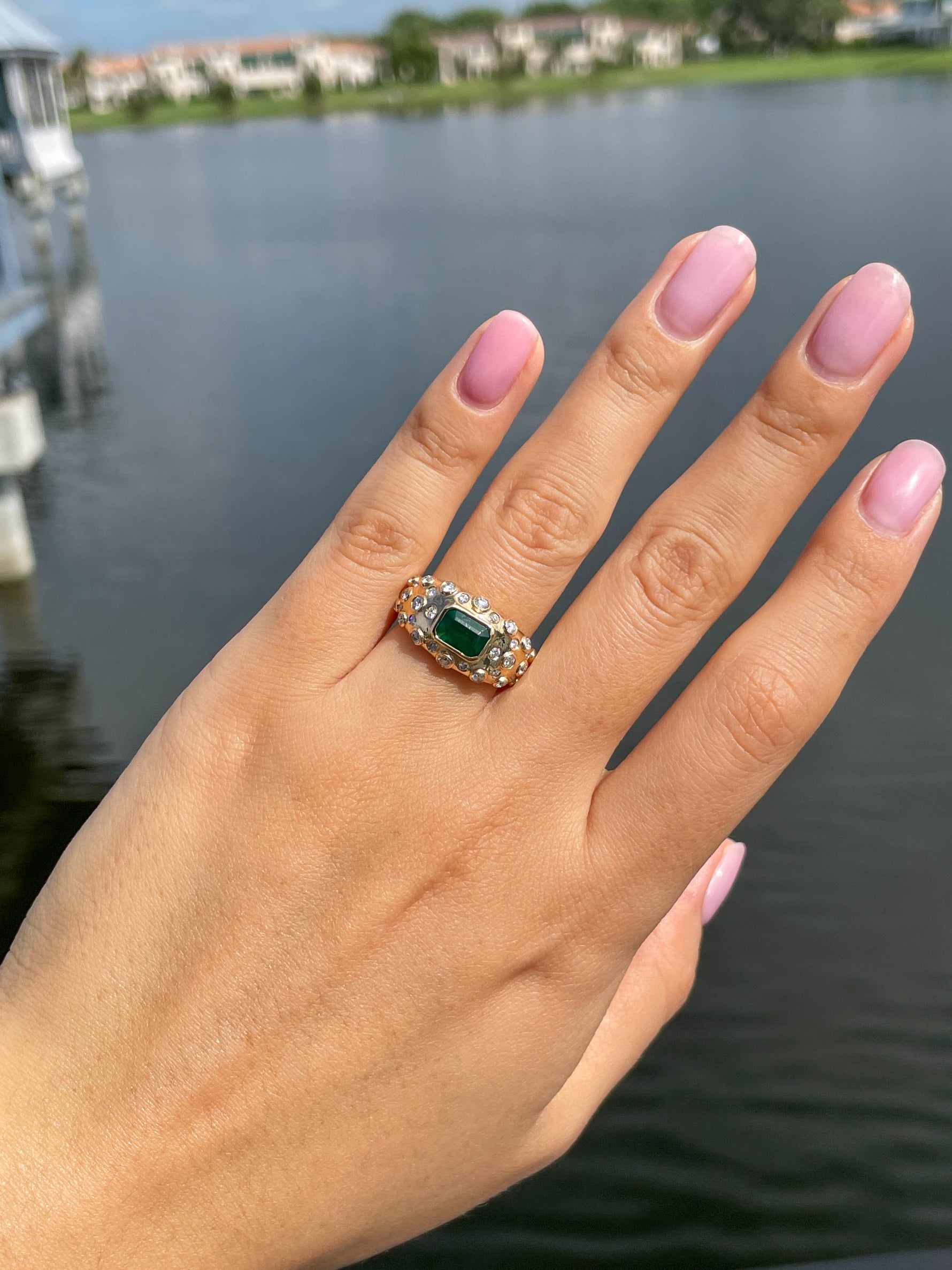 Jay Feder 14K Yellow Gold Emerald Diamond Ring
