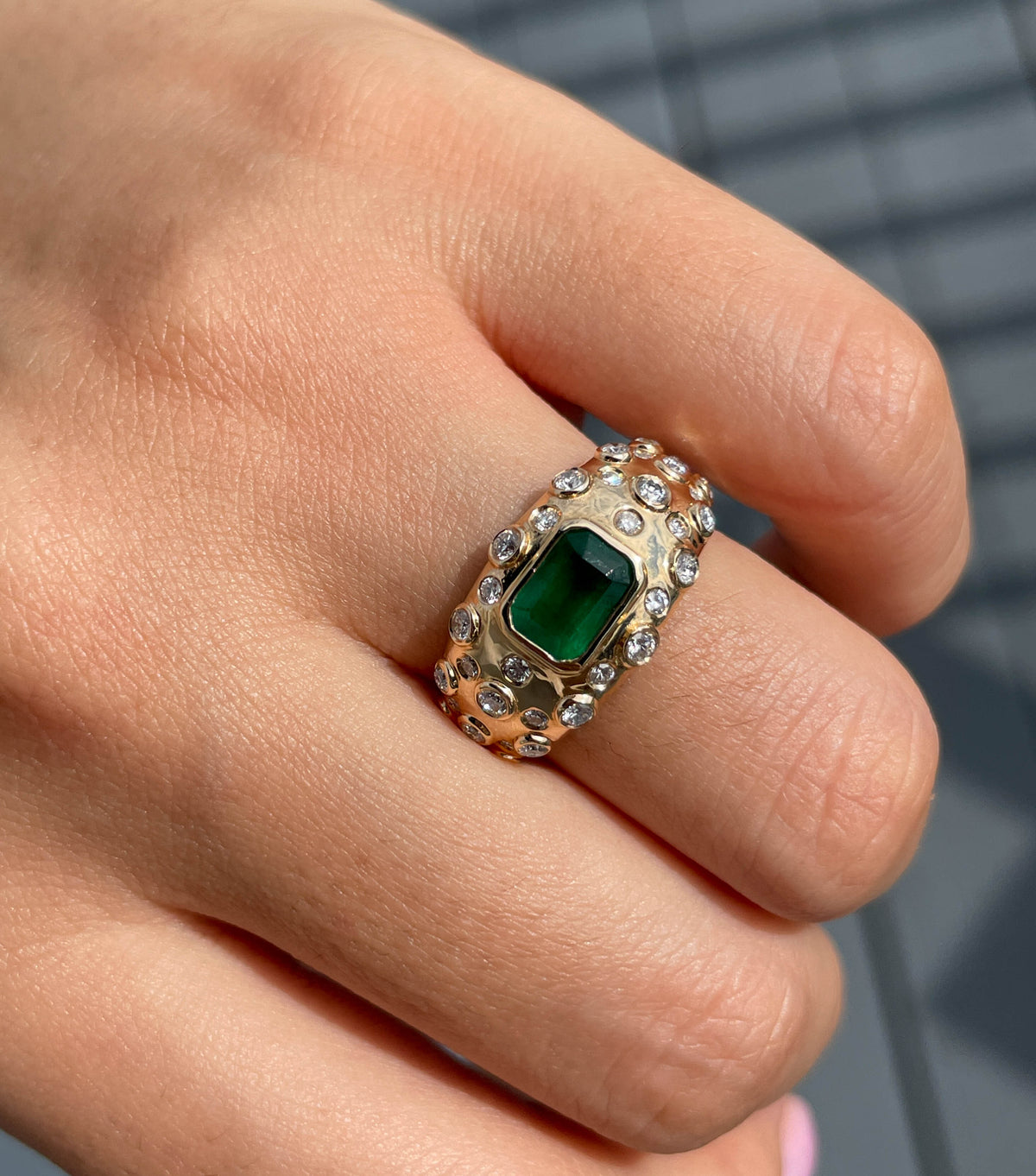 Jay Feder 14K Yellow Gold Emerald Diamond Ring