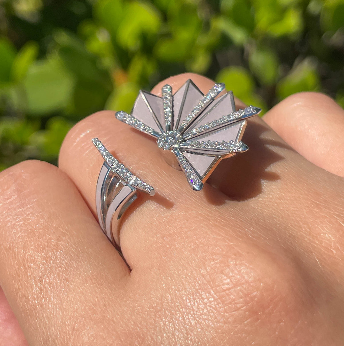 18k Two Tone Gold Diamond Enamel Amaranta Cocktail Ring