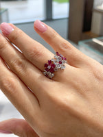 Kamyen 18K White Gold Diamond Ruby Flower Ring