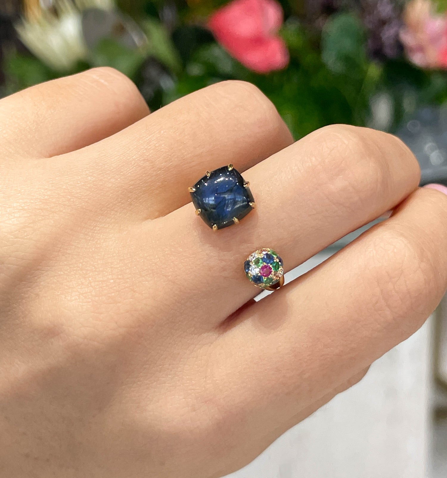 Laura Medine 18k Yellow gold Multi Colored Stone Diamond Open Ring