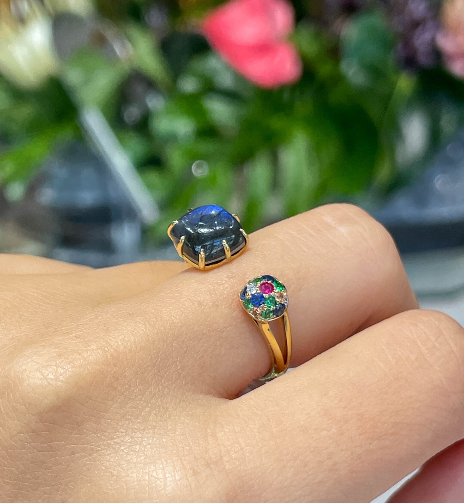 Laura Medine 18k Yellow gold Multi Colored Stone Diamond Open Ring