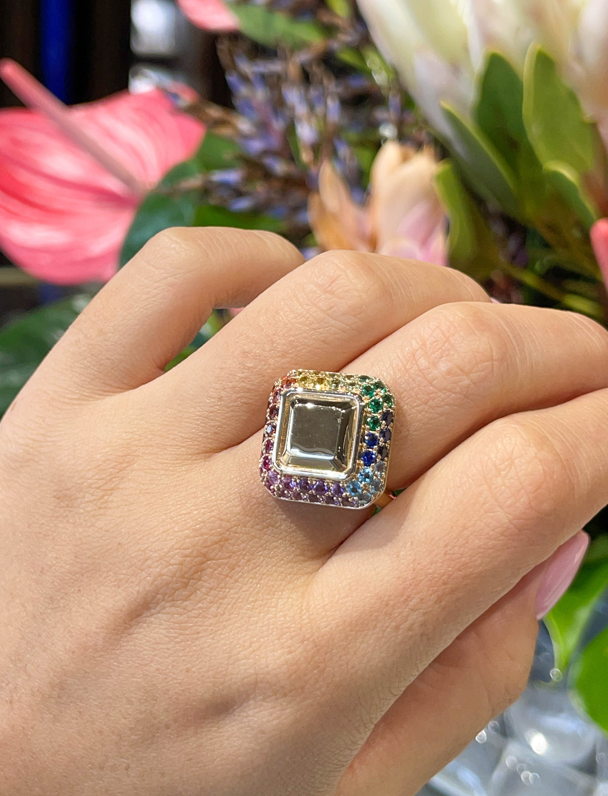 Luisa Alexander 14K Yellow Gold Multicolor Stones Pave Ring