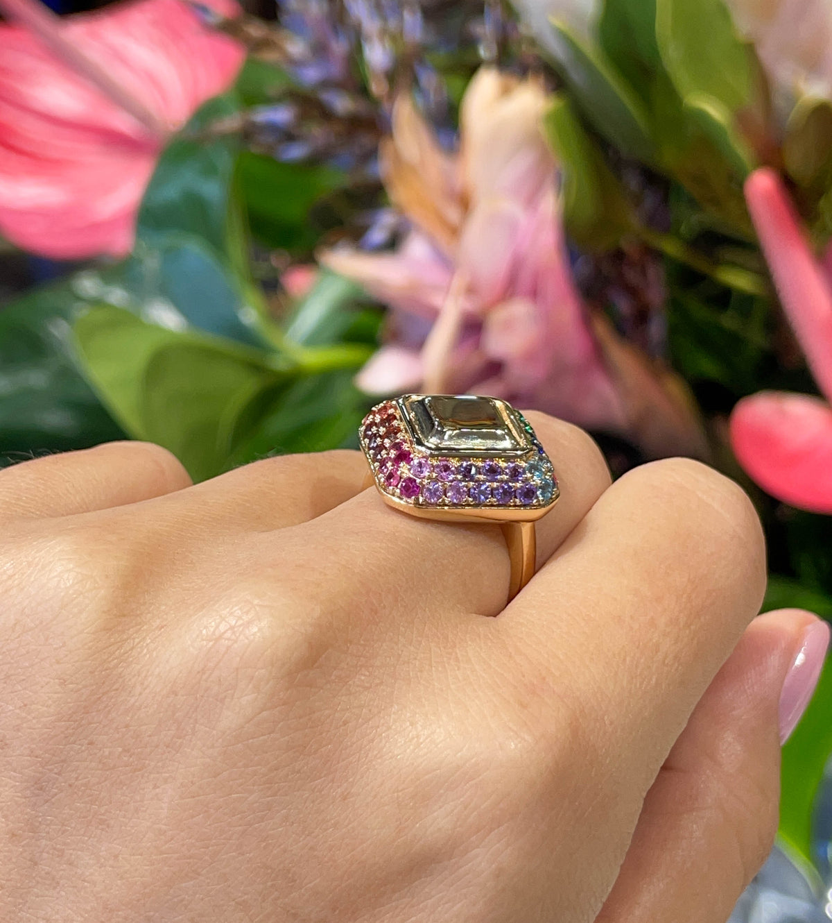 Luisa Alexander 14K Yellow Gold Multicolor Stones Pave Ring