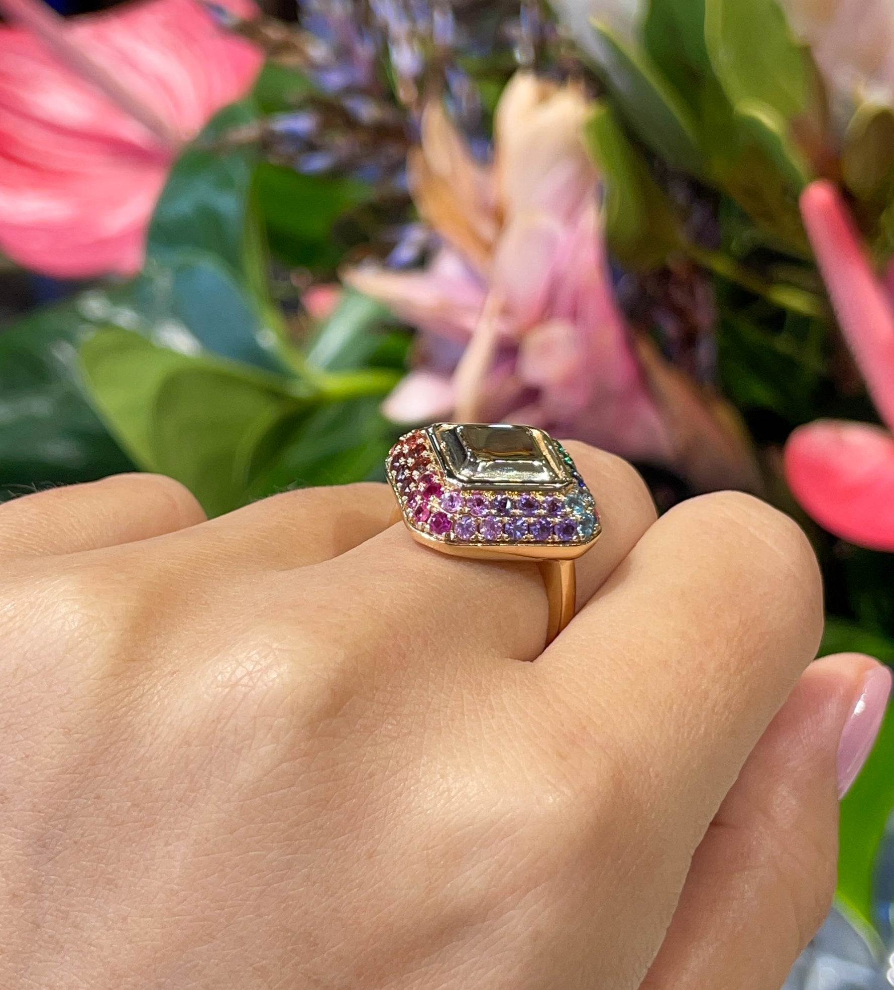 Luisa Alexander 14K Yellow Gold Multicolor Stones Pave Ring