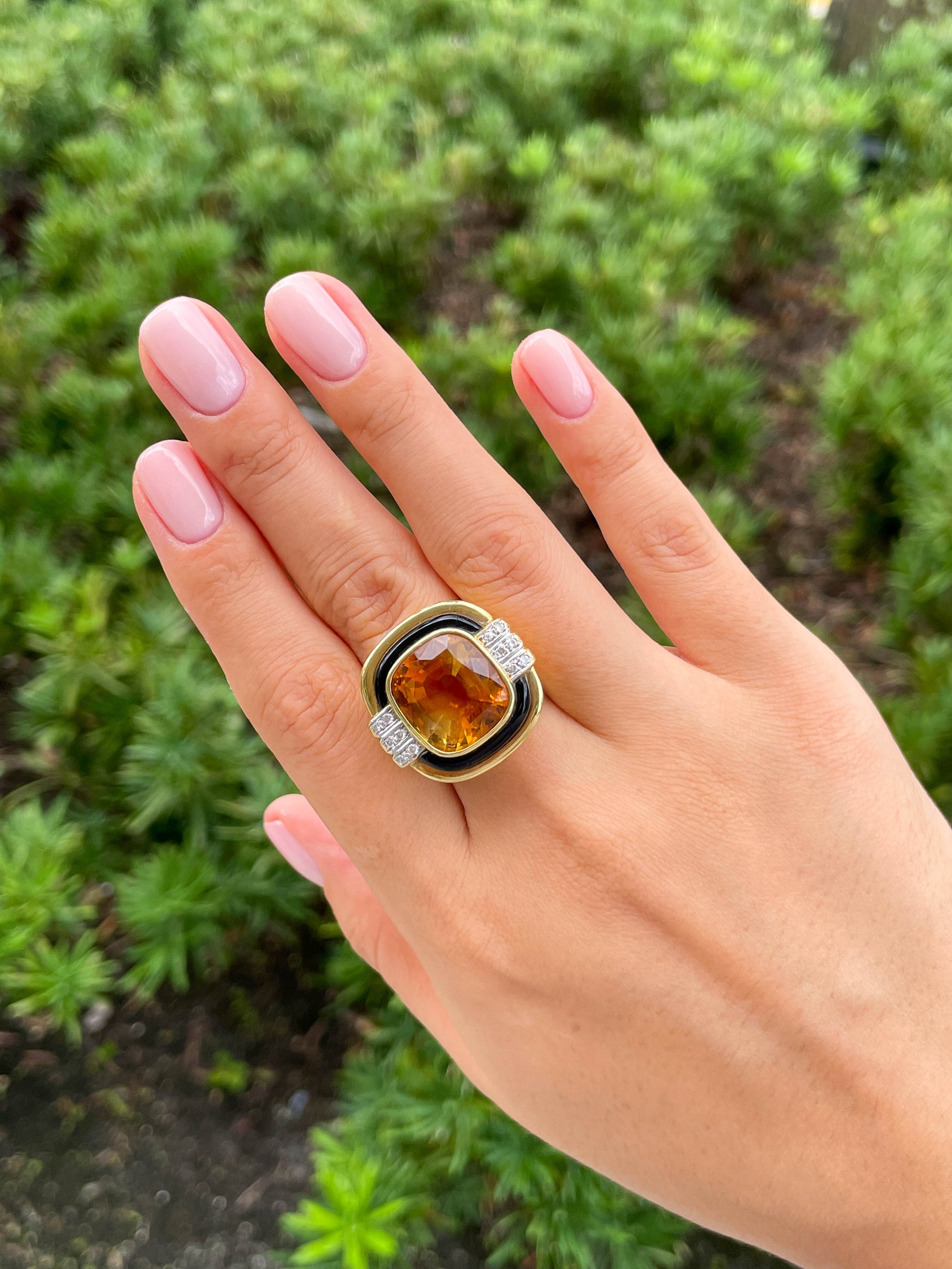 Jay Feder 18K Yellow gold diamond onyx citrine ring