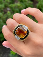 Jay Feder 18K Yellow gold diamond onyx citrine ring