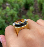 Jay Feder 18K Yellow gold diamond onyx citrine ring