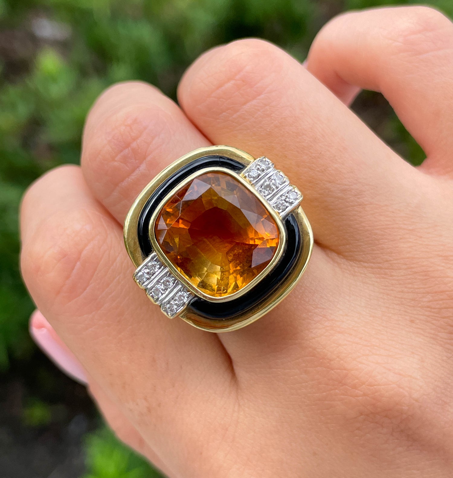 Jay Feder 18K Yellow gold diamond onyx citrine ring
