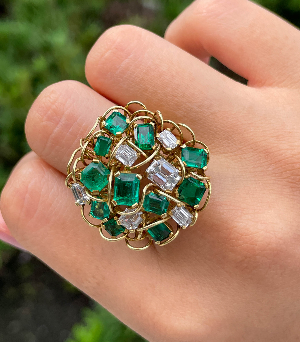 Jay Feder 18K Yellow Gold Emerald & Diamond Ring