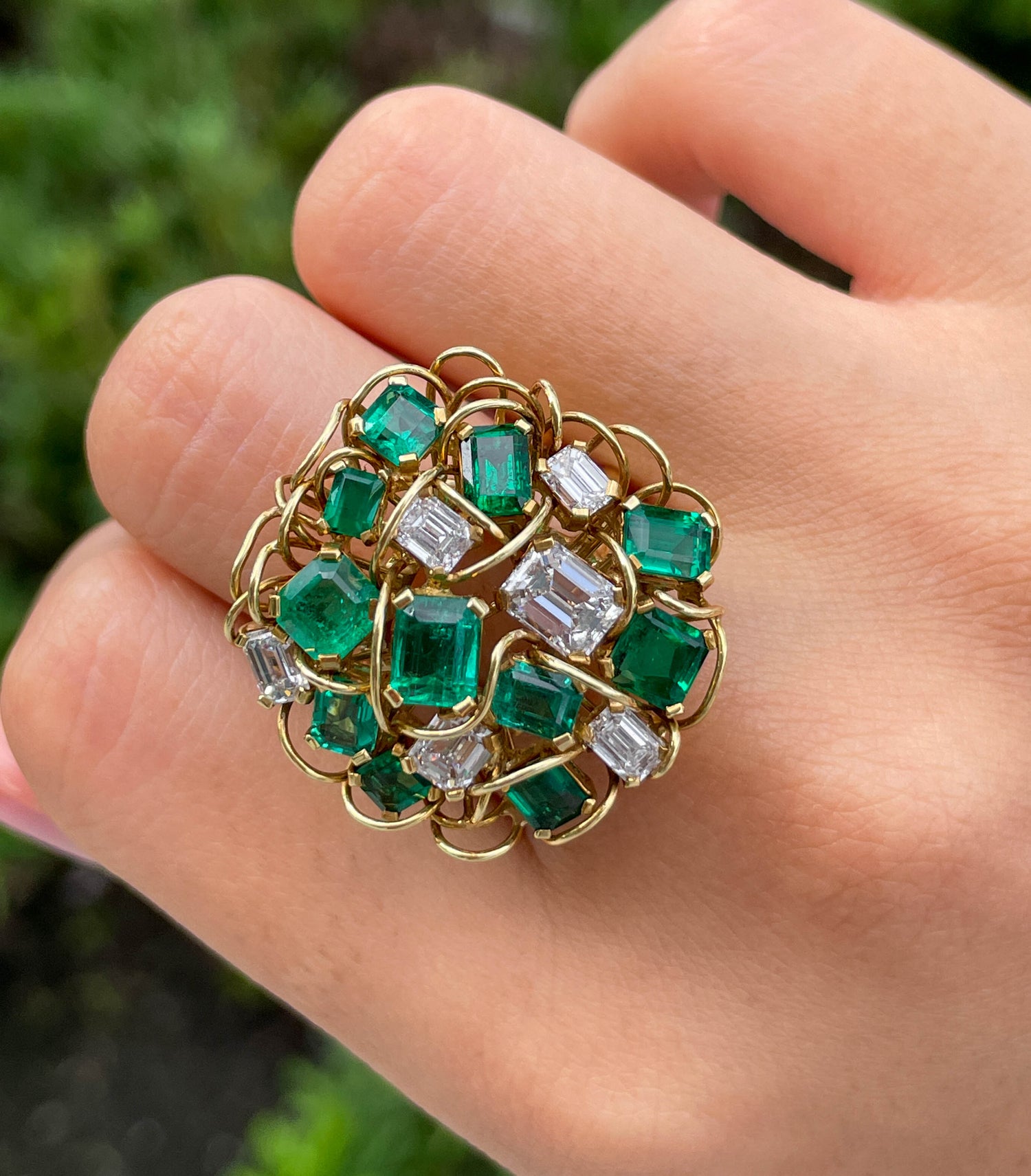 Jay Feder 18K Yellow Gold Emerald & Diamond Ring