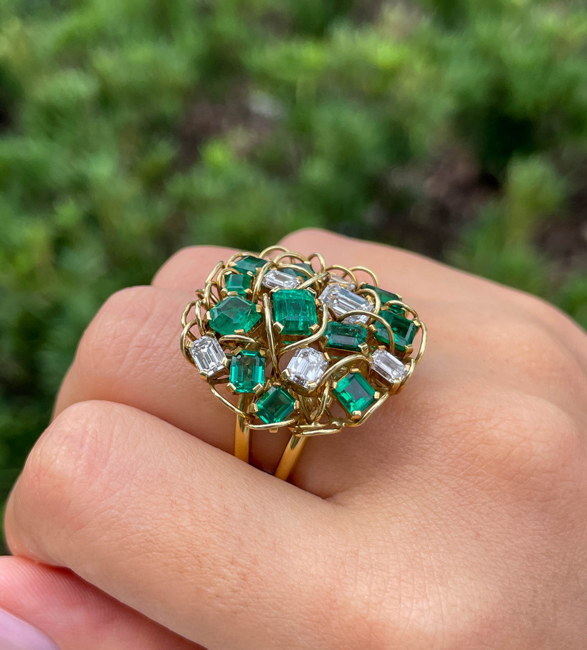 Jay Feder 18K Yellow Gold Emerald & Diamond Ring