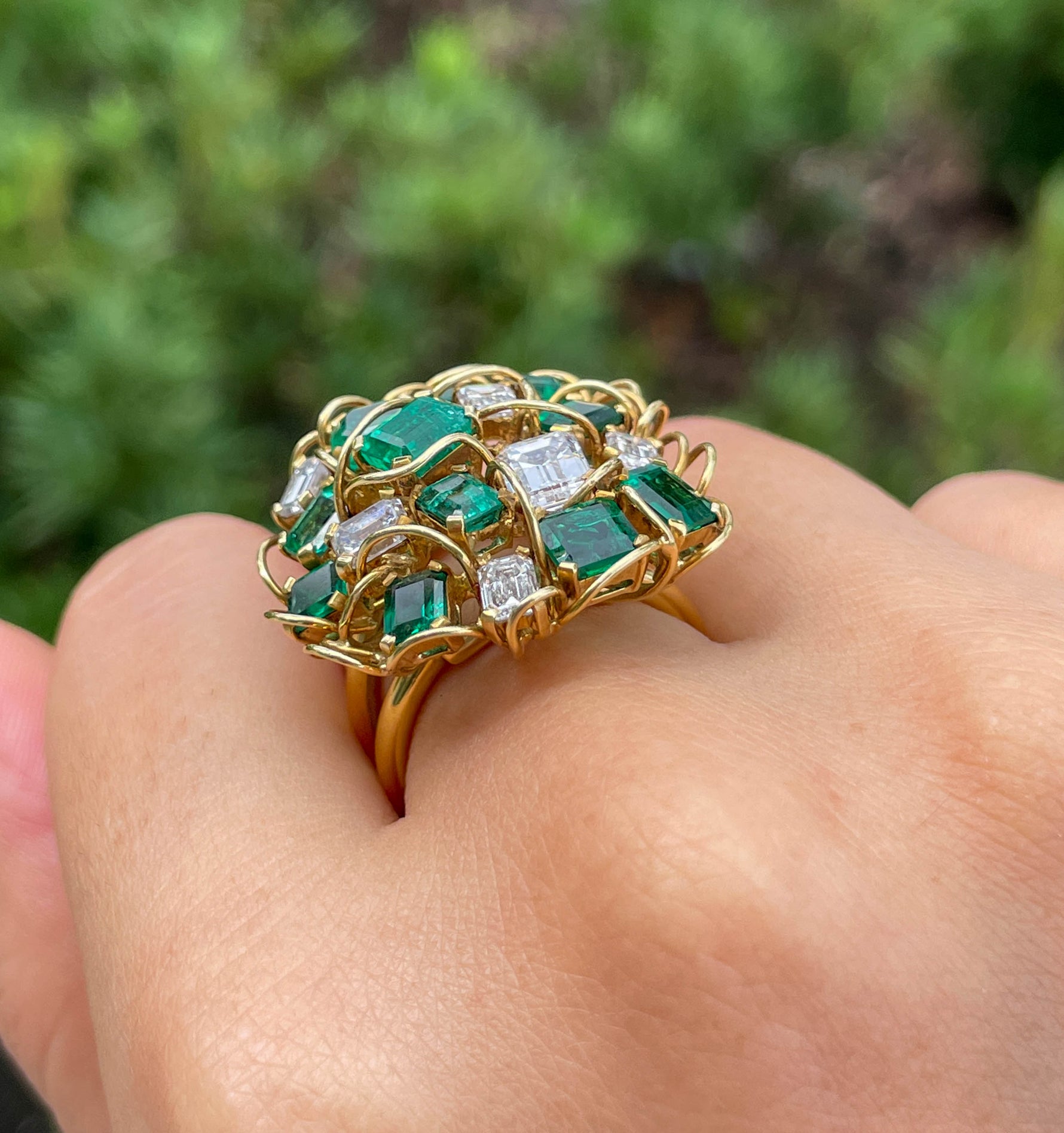 Jay Feder 18K Yellow Gold Emerald & Diamond Ring