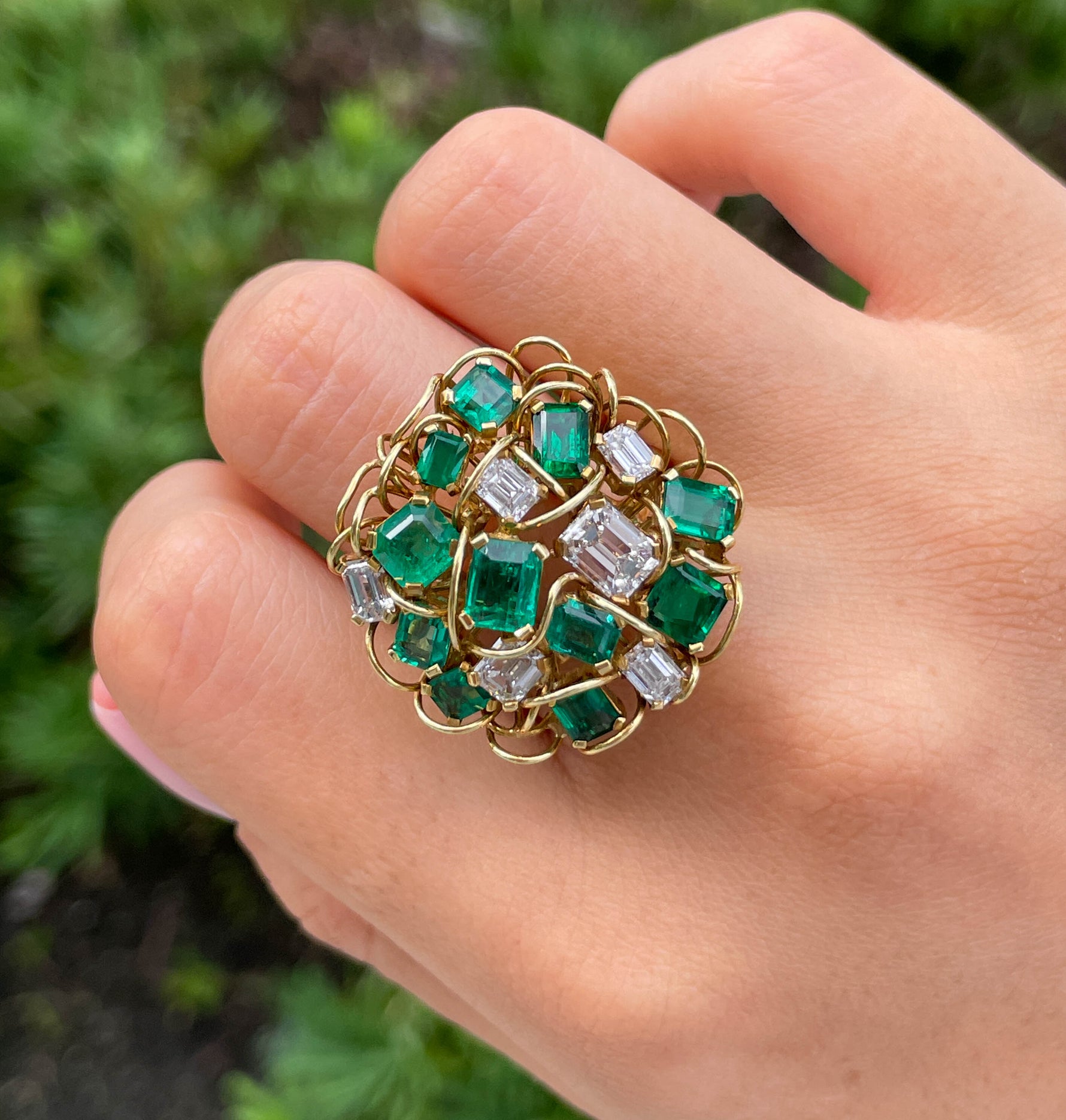 Jay Feder 18K Yellow Gold Emerald & Diamond Ring