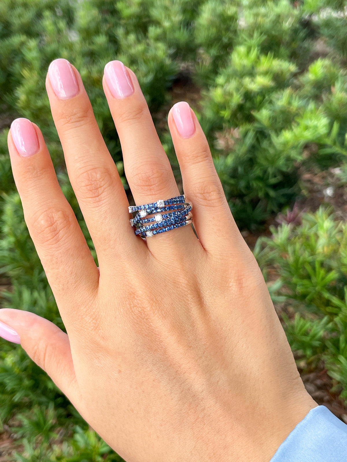 Jay Feder 14K White gold Sapphire 6 Layer Diamond ring