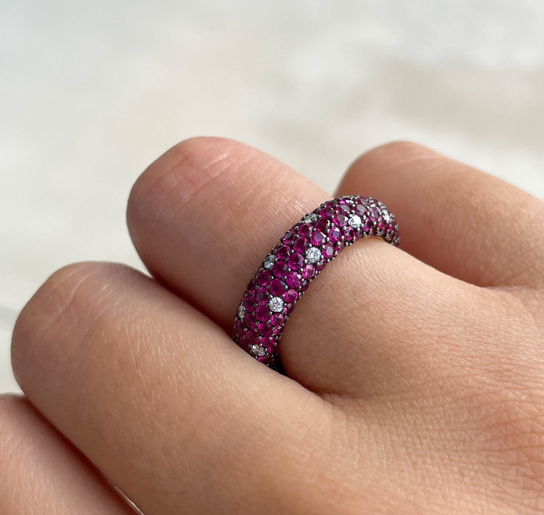 JAY FEDER 18K WHITE GOLD RUBY WEDDING BAND RING
