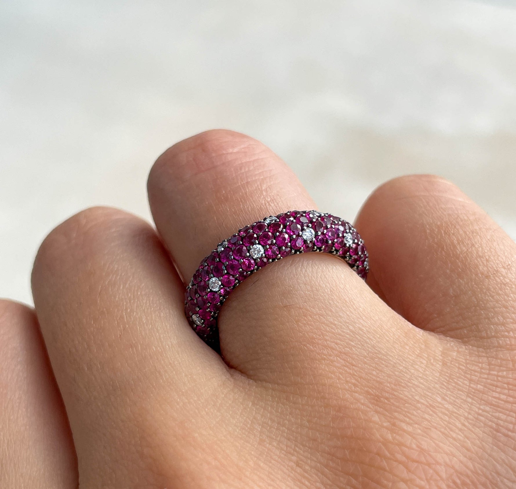 JAY FEDER 18K WHITE GOLD RUBY WEDDING BAND RING