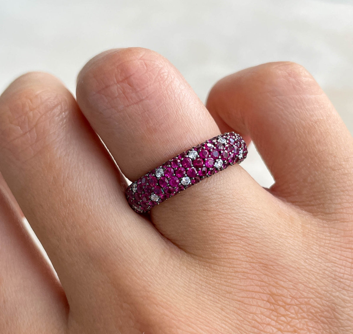 JAY FEDER 18K WHITE GOLD RUBY WEDDING BAND RING