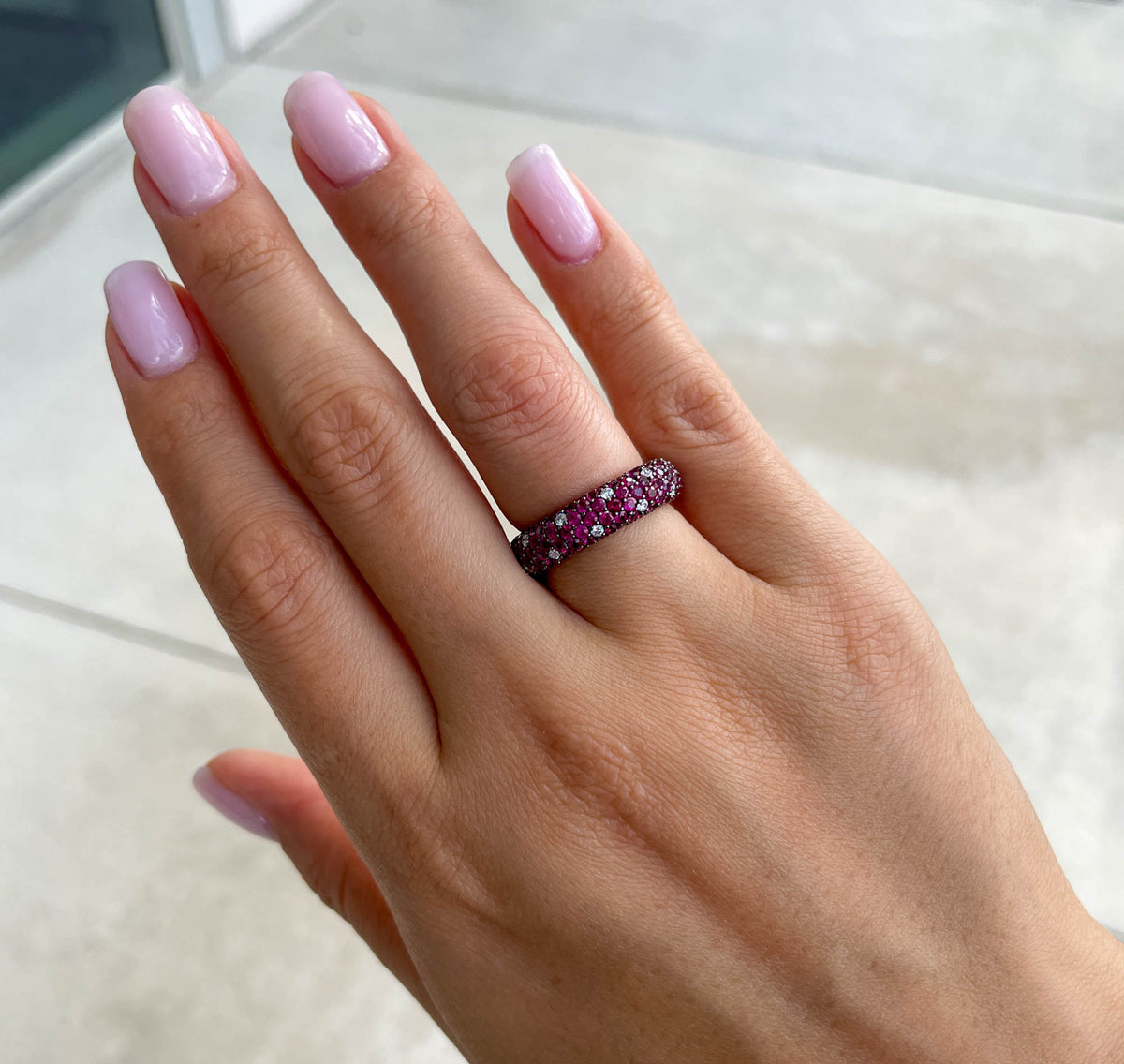 JAY FEDER 18K WHITE GOLD RUBY WEDDING BAND RING