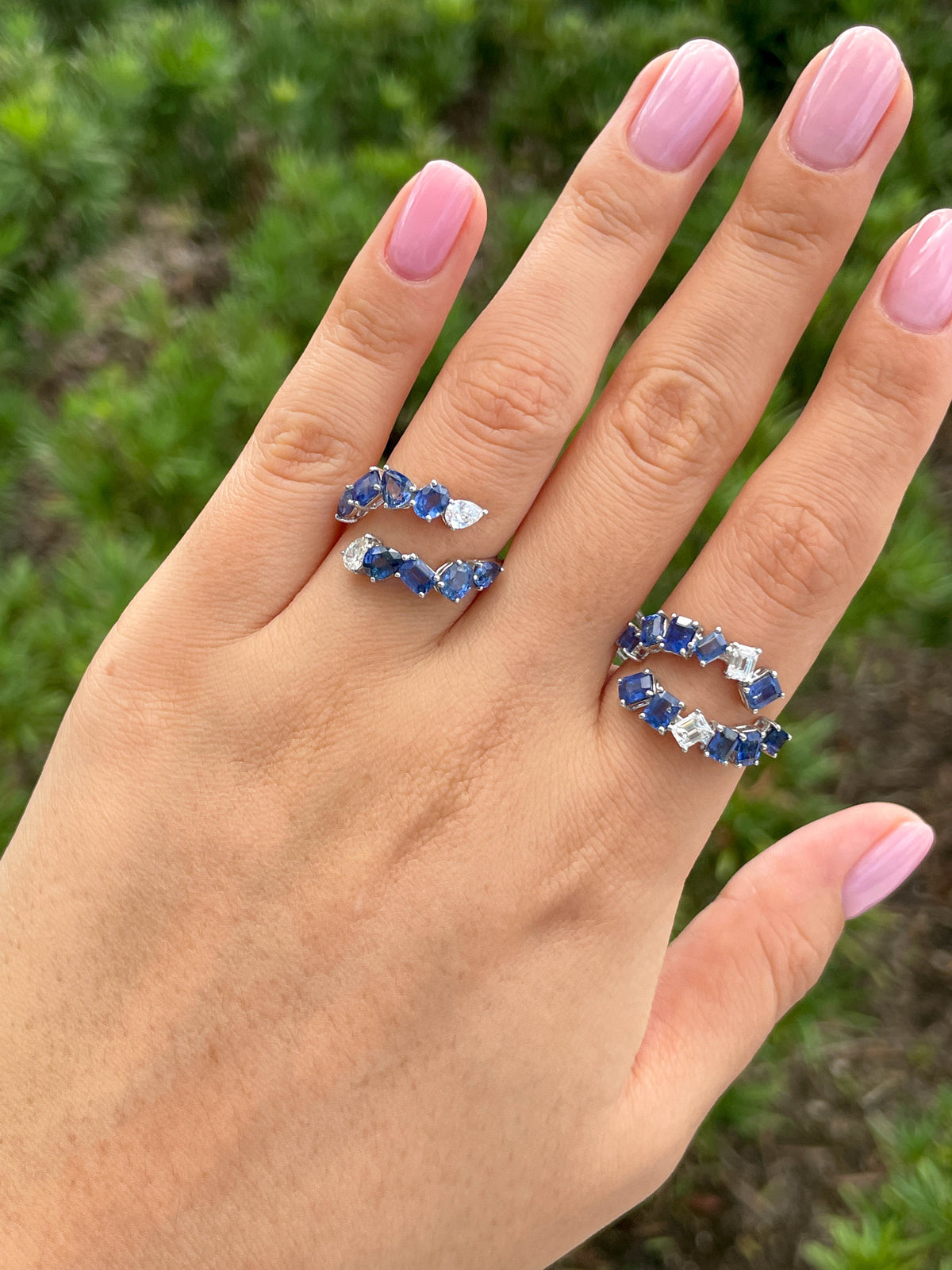 Jay Feder 18K White Gold Sapphire & Diamond Skylight Bypass Ring