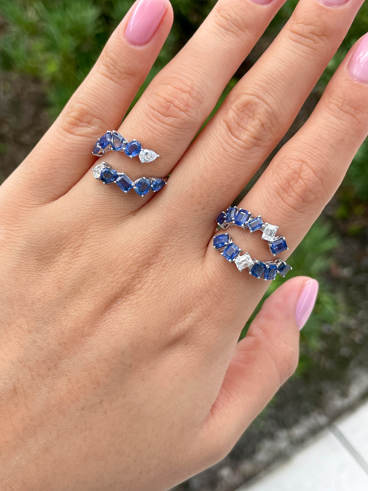 Jay Feder 18K White Gold Sapphire & Diamond Skylight Bypass Ring