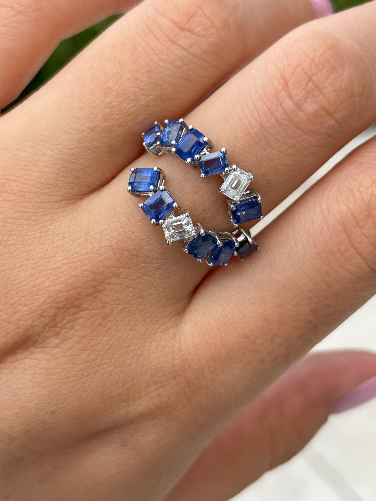 Jay Feder 18K White Gold Sapphire & Diamond Skylight Bypass Ring