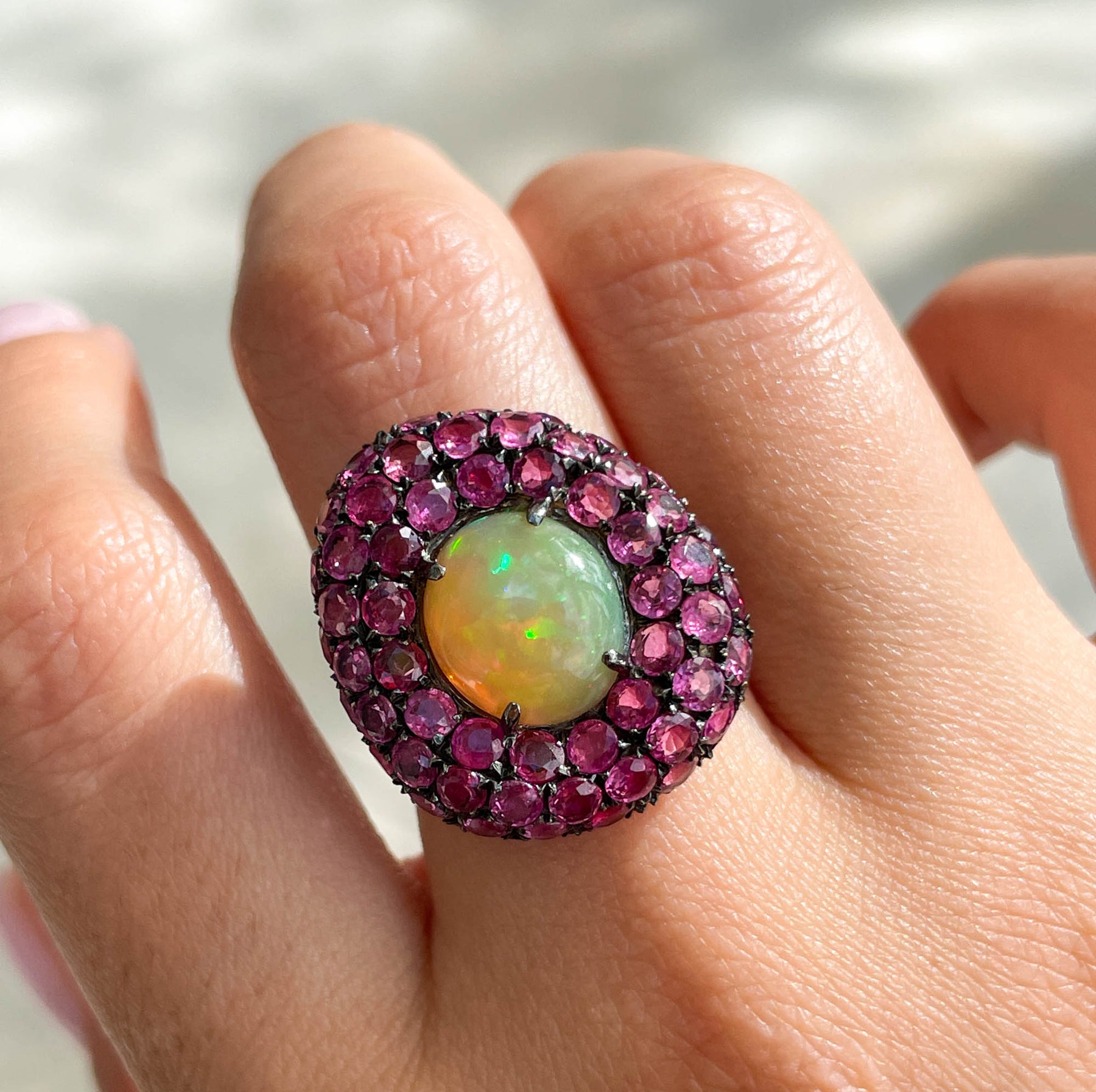 JAY FEDER 18K WHITE GOLD OPAL RUBY RING Jay Feder Jewelers