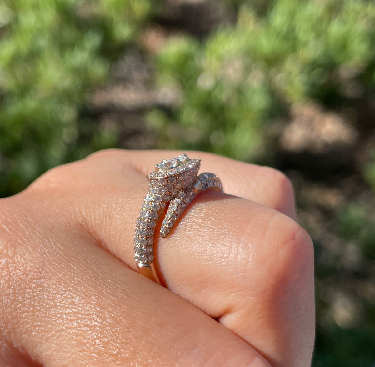 JAY FEDER 14K ROSE GOLD DIAMOND PEAR HALO RING