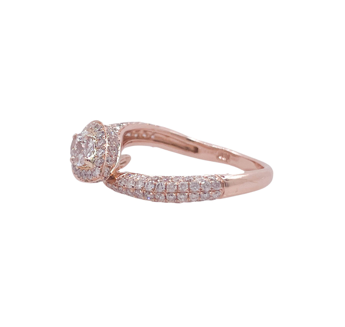 JAY FEDER 14K ROSE GOLD DIAMOND PEAR HALO RING