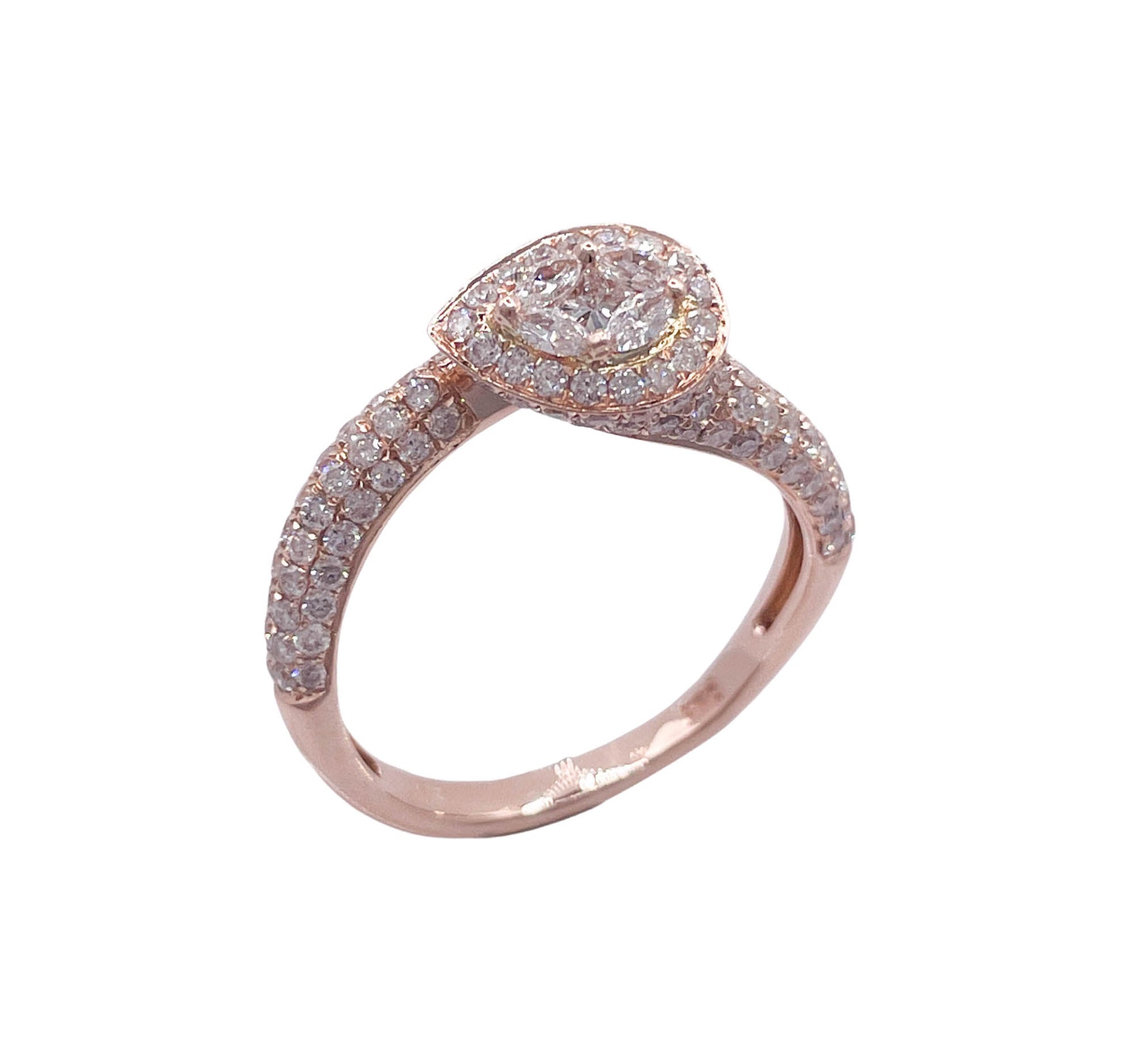 JAY FEDER 14K ROSE GOLD DIAMOND PEAR HALO RING