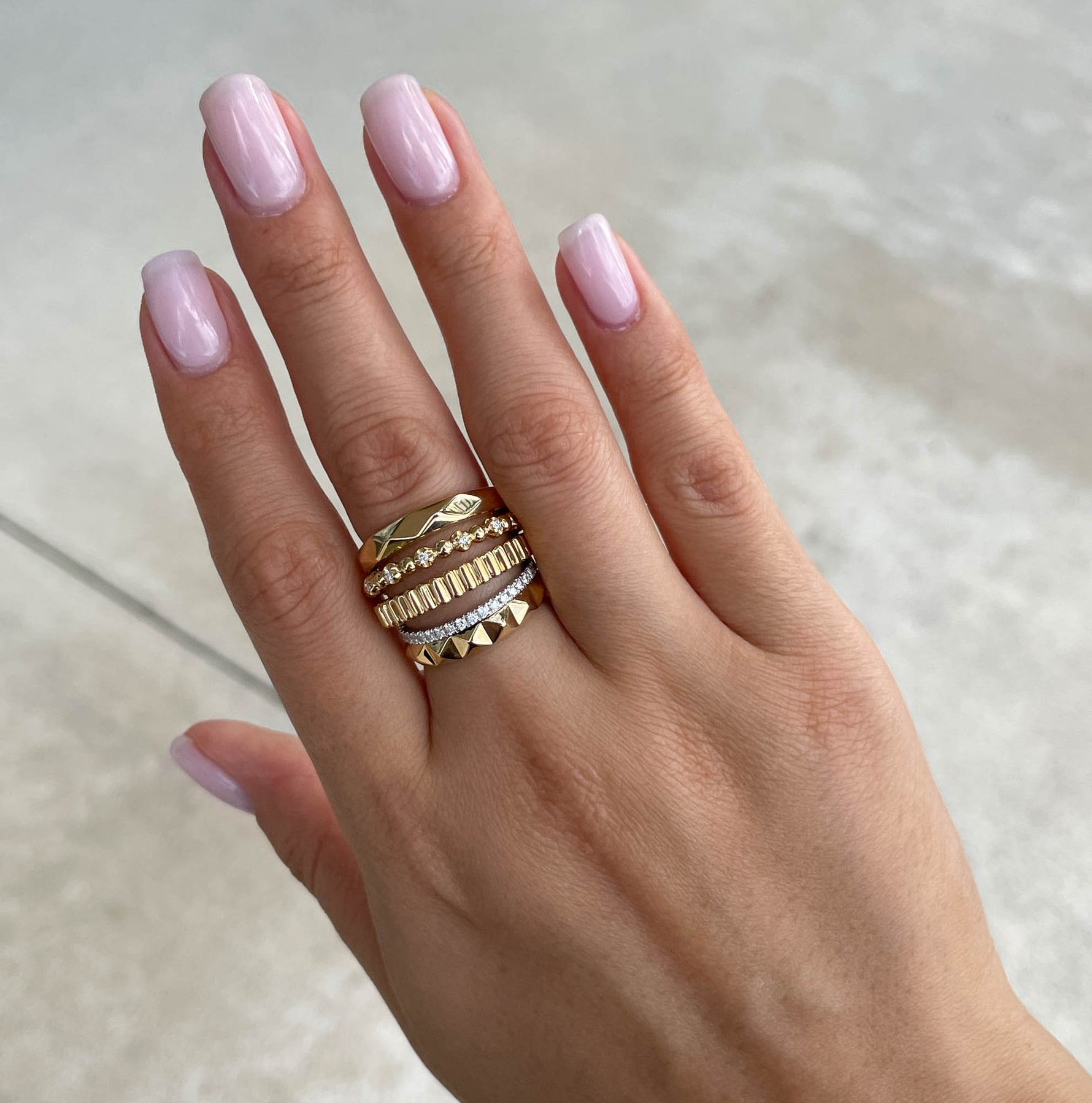 JAY FEDER 18K YELLOW GOLD DIAMOND 5 ROW BAND RING