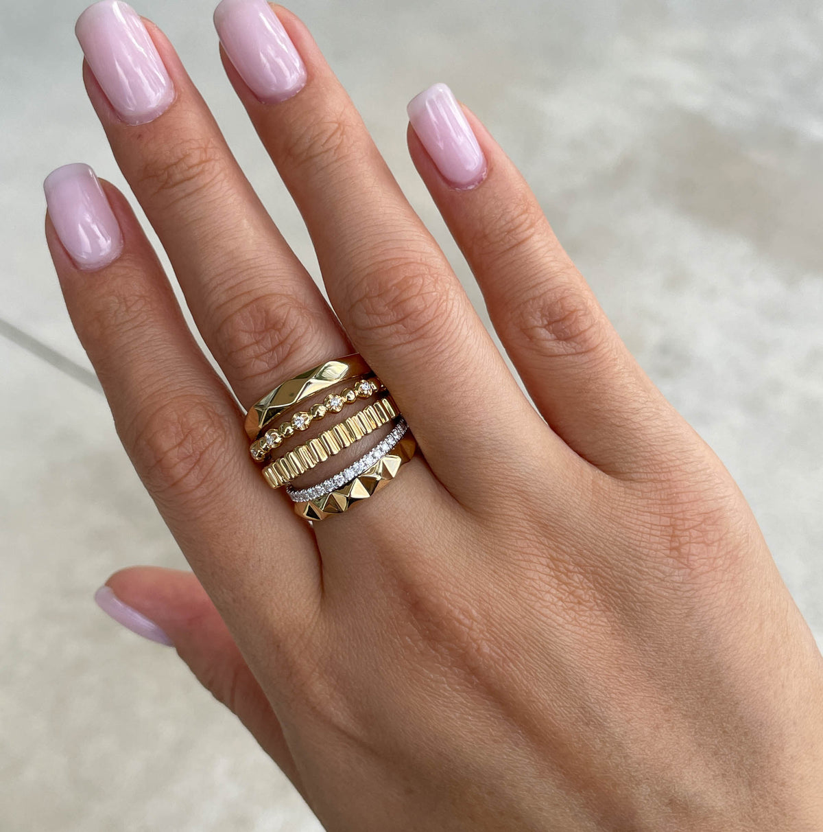 JAY FEDER 18K YELLOW GOLD DIAMOND 5 ROW BAND RING