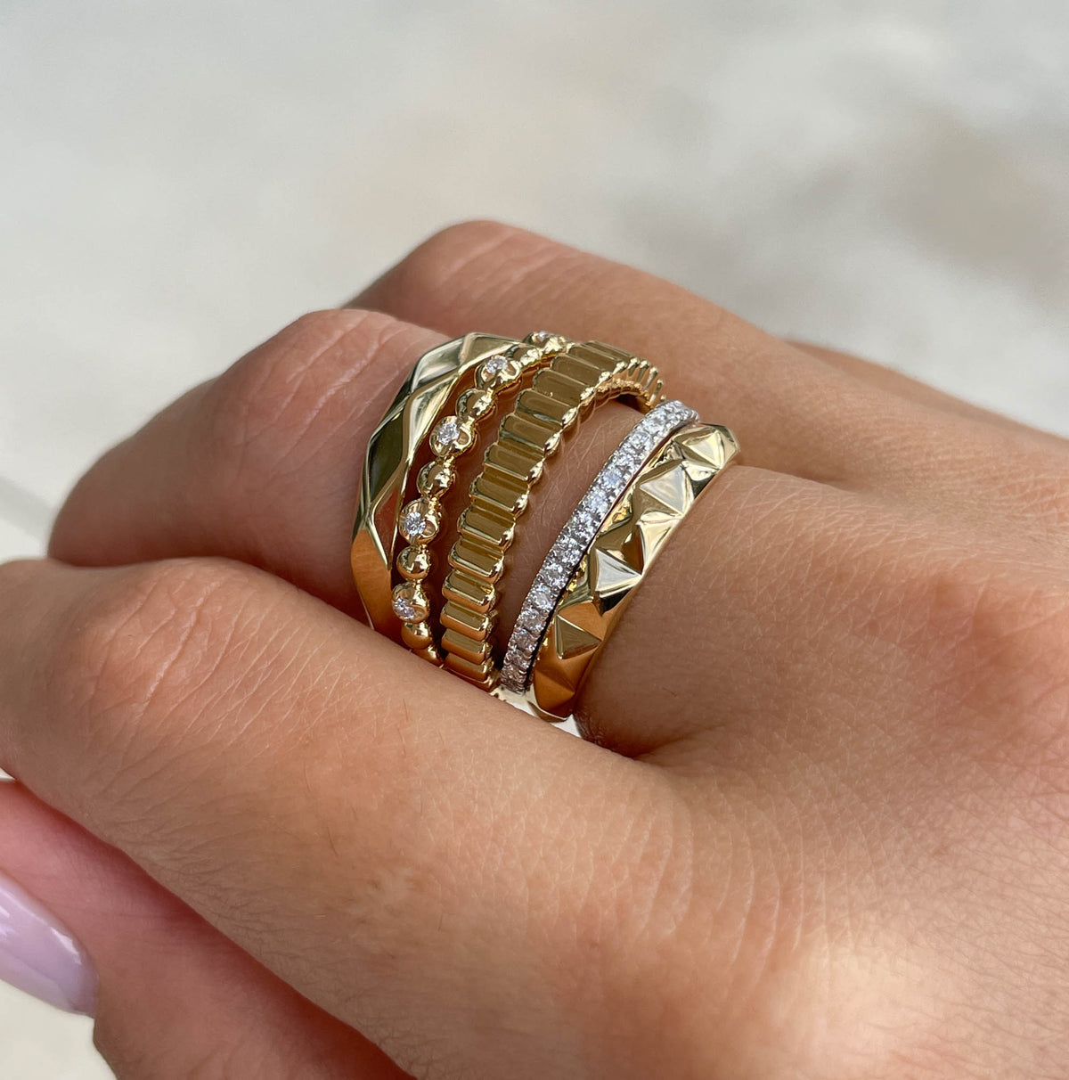 JAY FEDER 18K YELLOW GOLD DIAMOND 5 ROW BAND RING