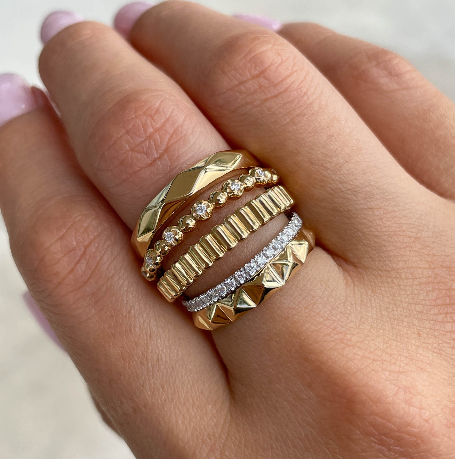 JAY FEDER 18K YELLOW GOLD DIAMOND 5 ROW BAND RING