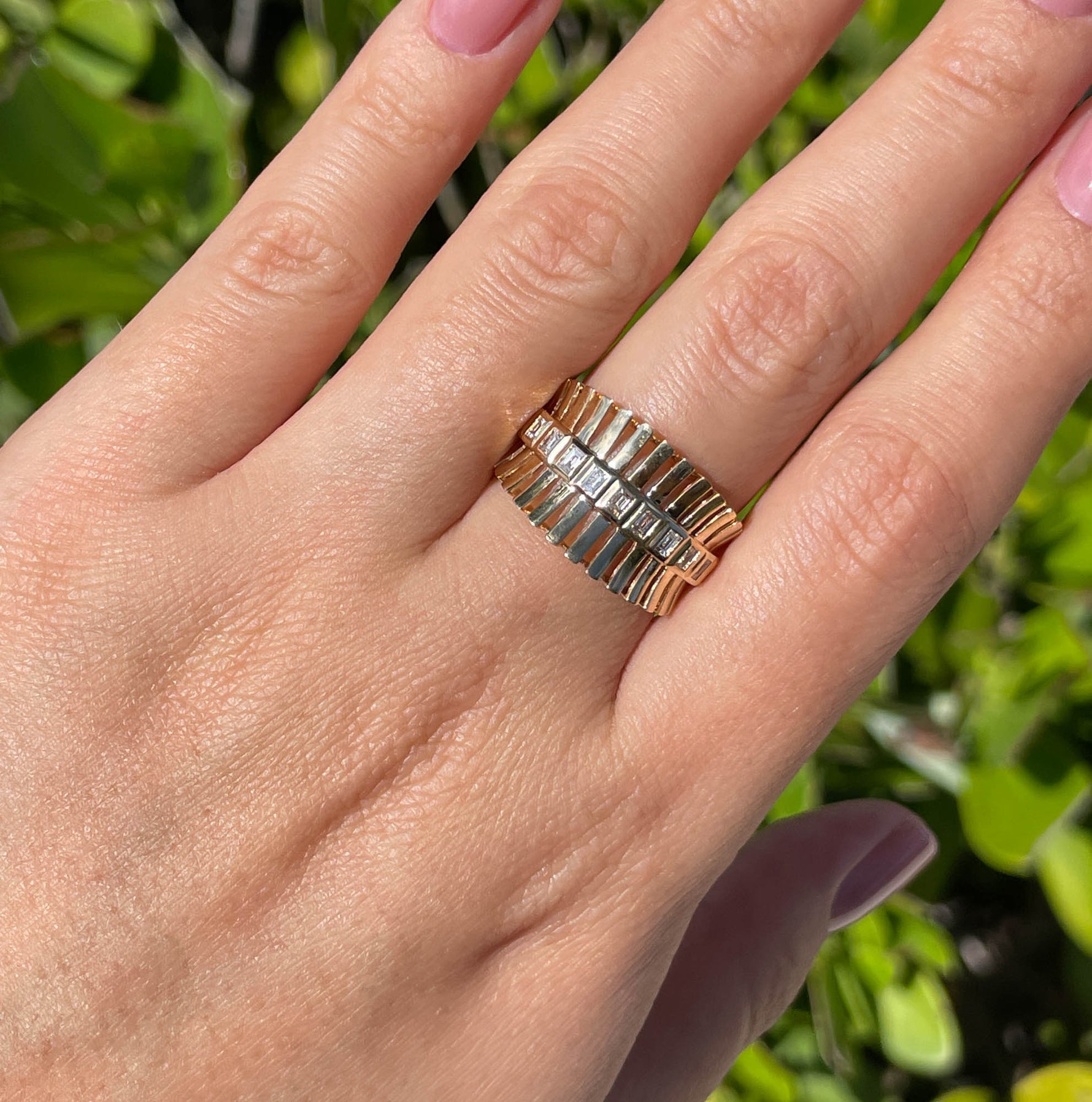 Jay Feder 14k yellow Gold Baguette Diamond Band Ring