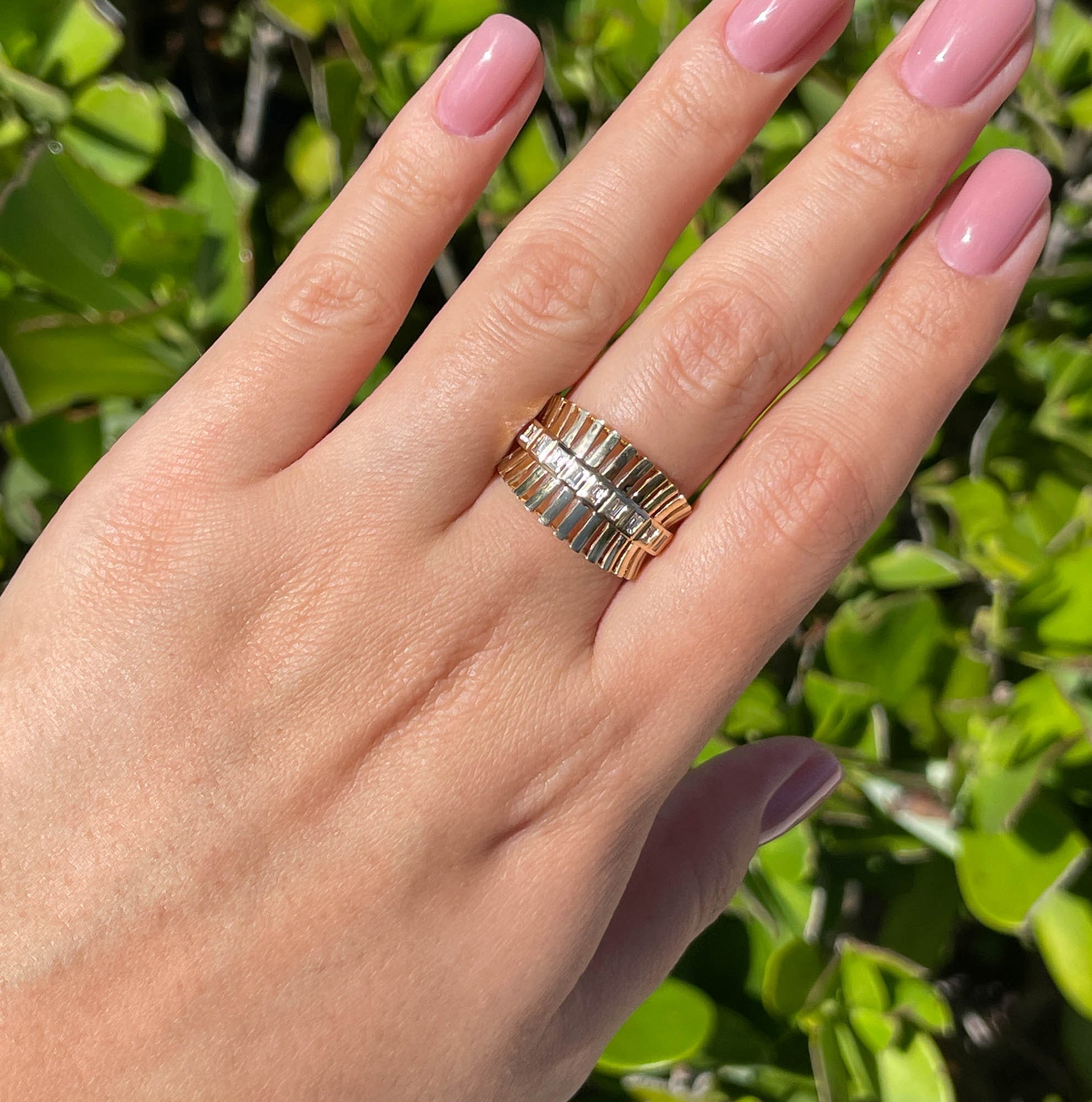 Jay Feder 14k yellow Gold Baguette Diamond Band Ring