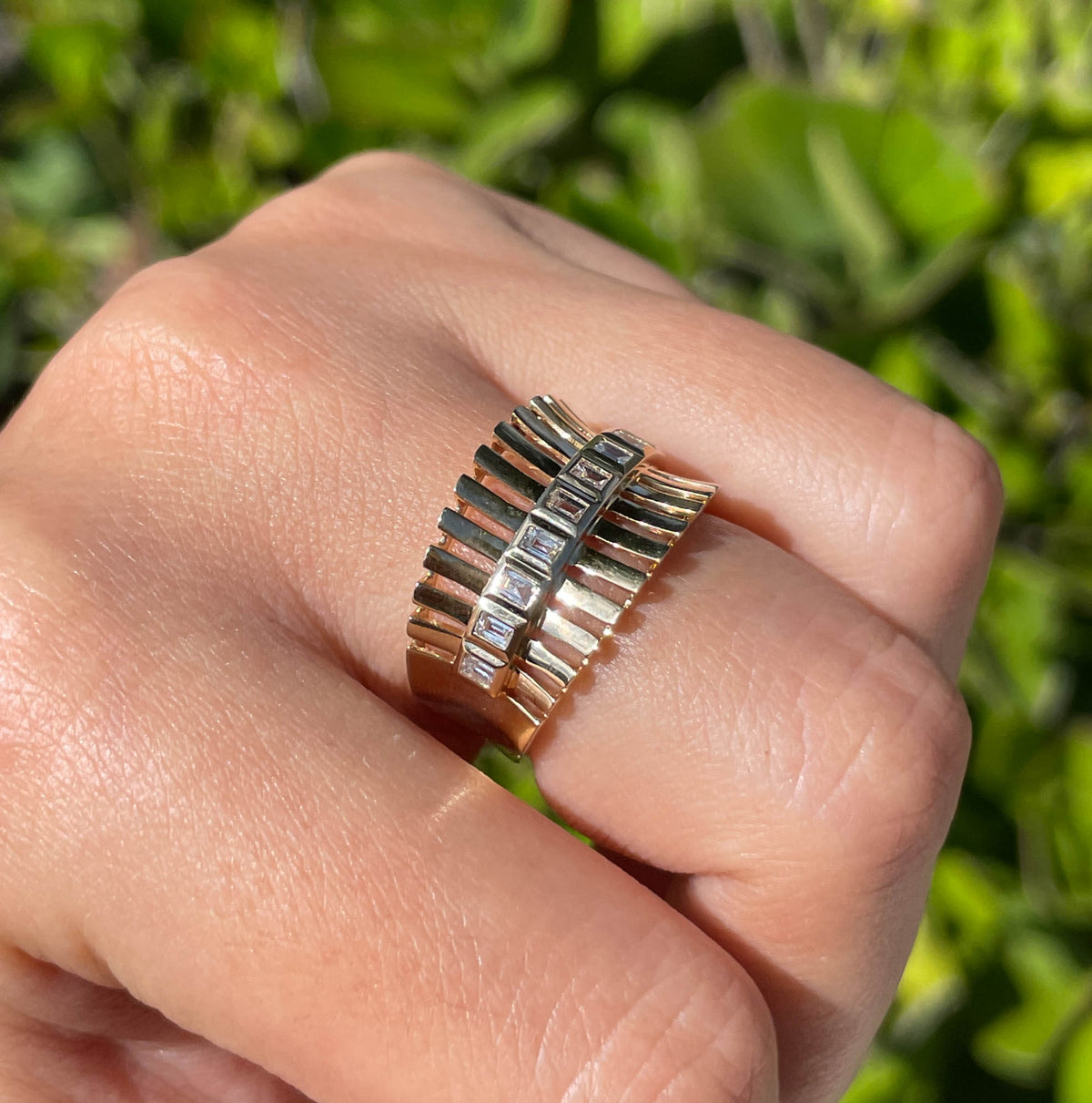 Jay Feder 14k yellow Gold Baguette Diamond Band Ring