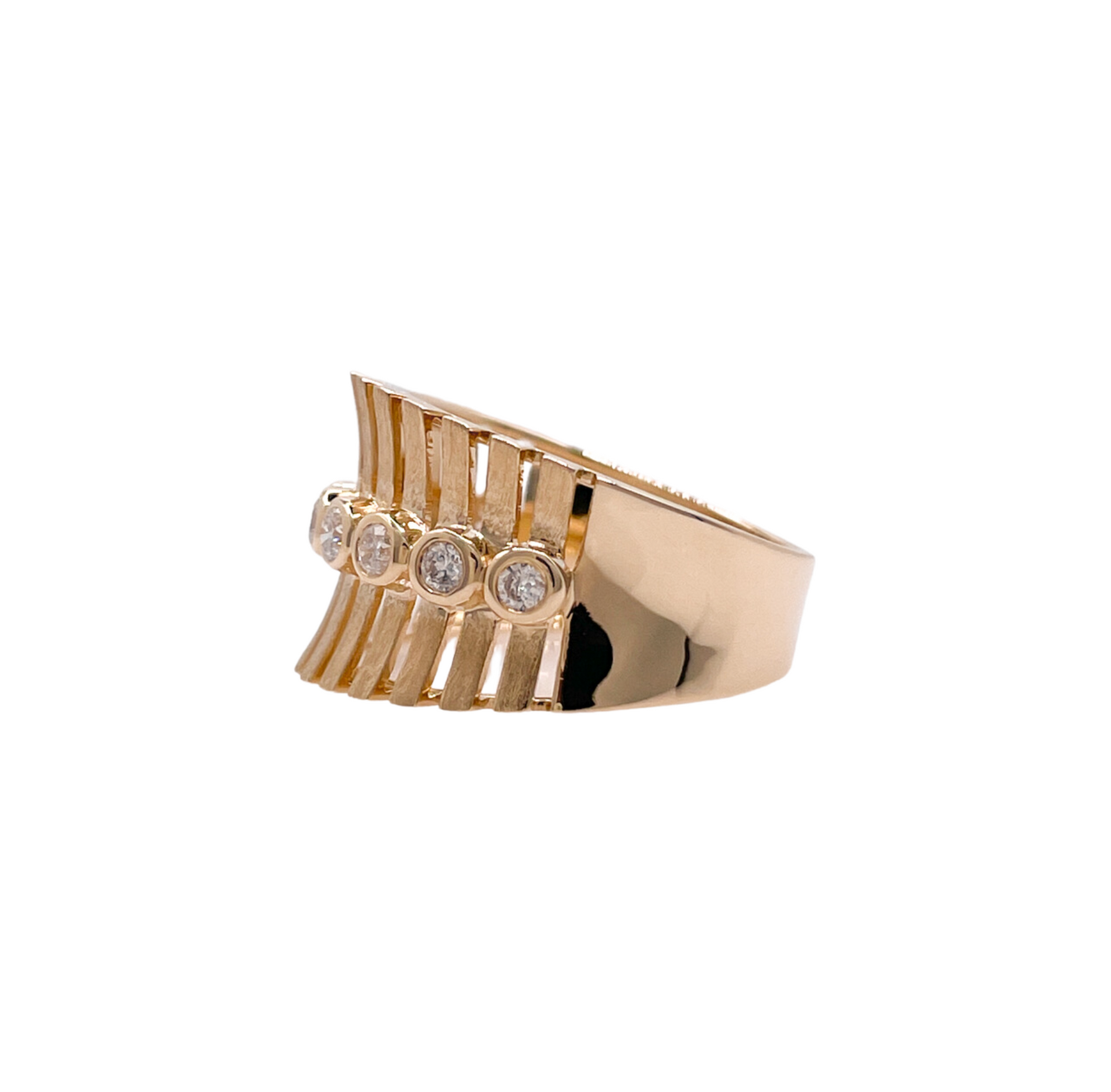 Jay Feder 14k Yellow Gold Round Diamond Bezel Set Satin Finish Band Ring