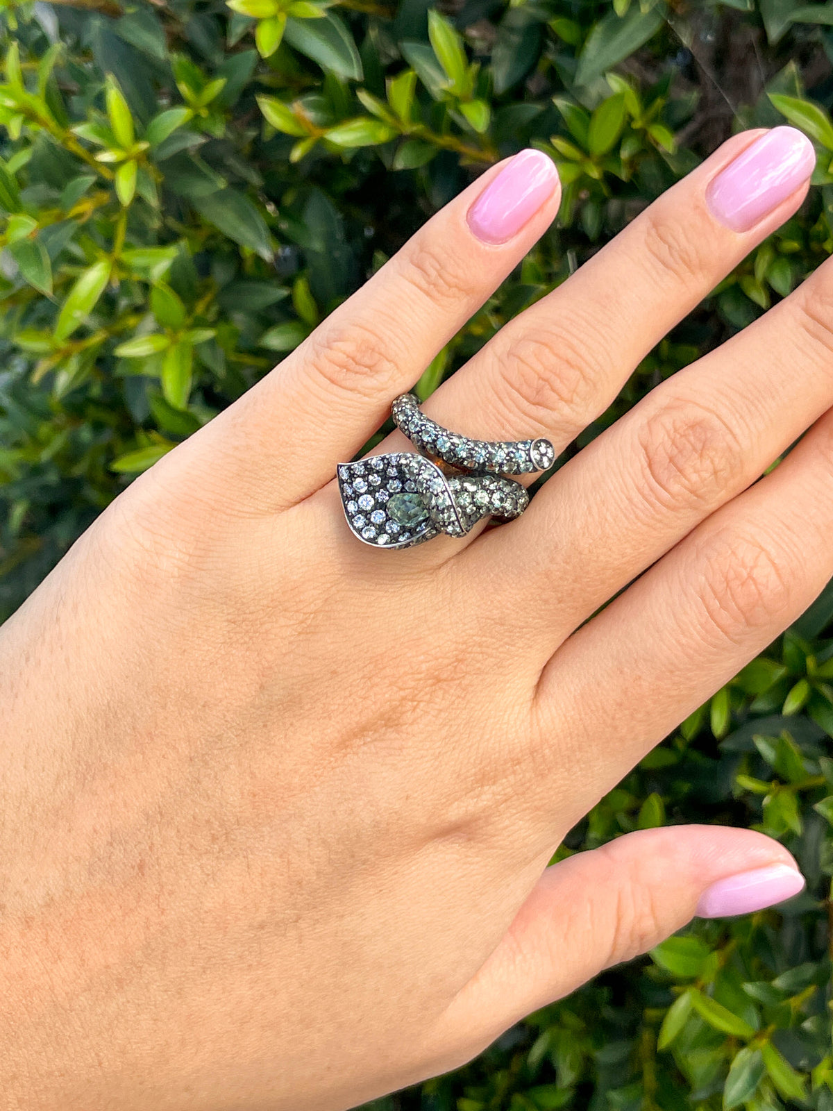 Jay Feder 18K White Gold Sterling Silver Diamond Calla Lily Ring