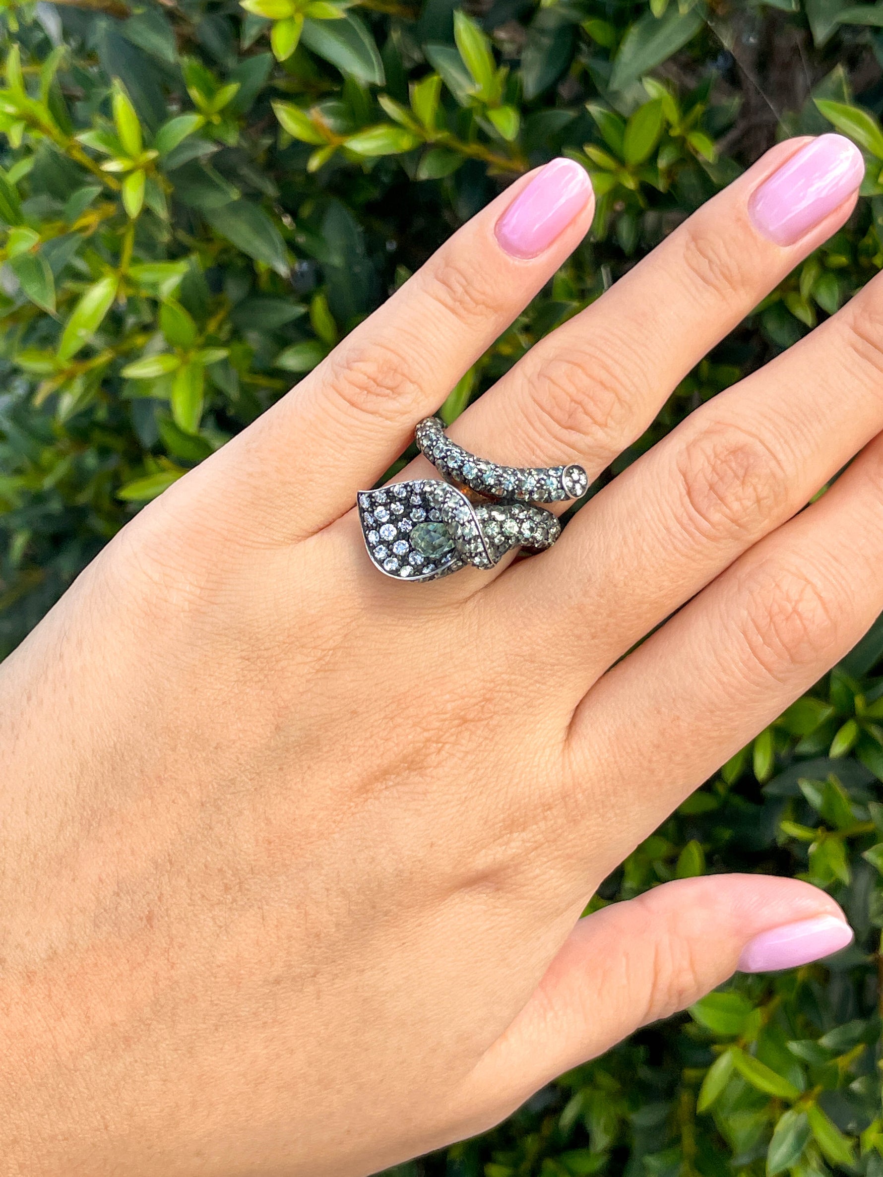 Jay Feder 18K White Gold Sterling Silver Diamond Calla Lily Ring