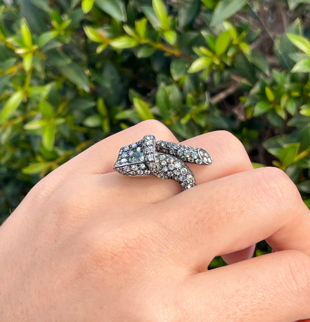 Jay Feder 18K White Gold Sterling Silver Diamond Calla Lily Ring