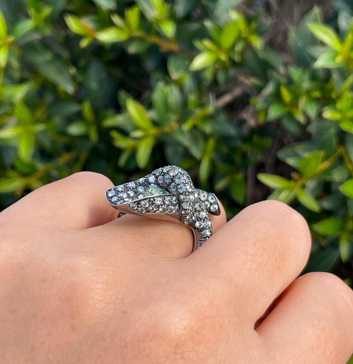 Jay Feder 18K White Gold Sterling Silver Diamond Calla Lily Ring