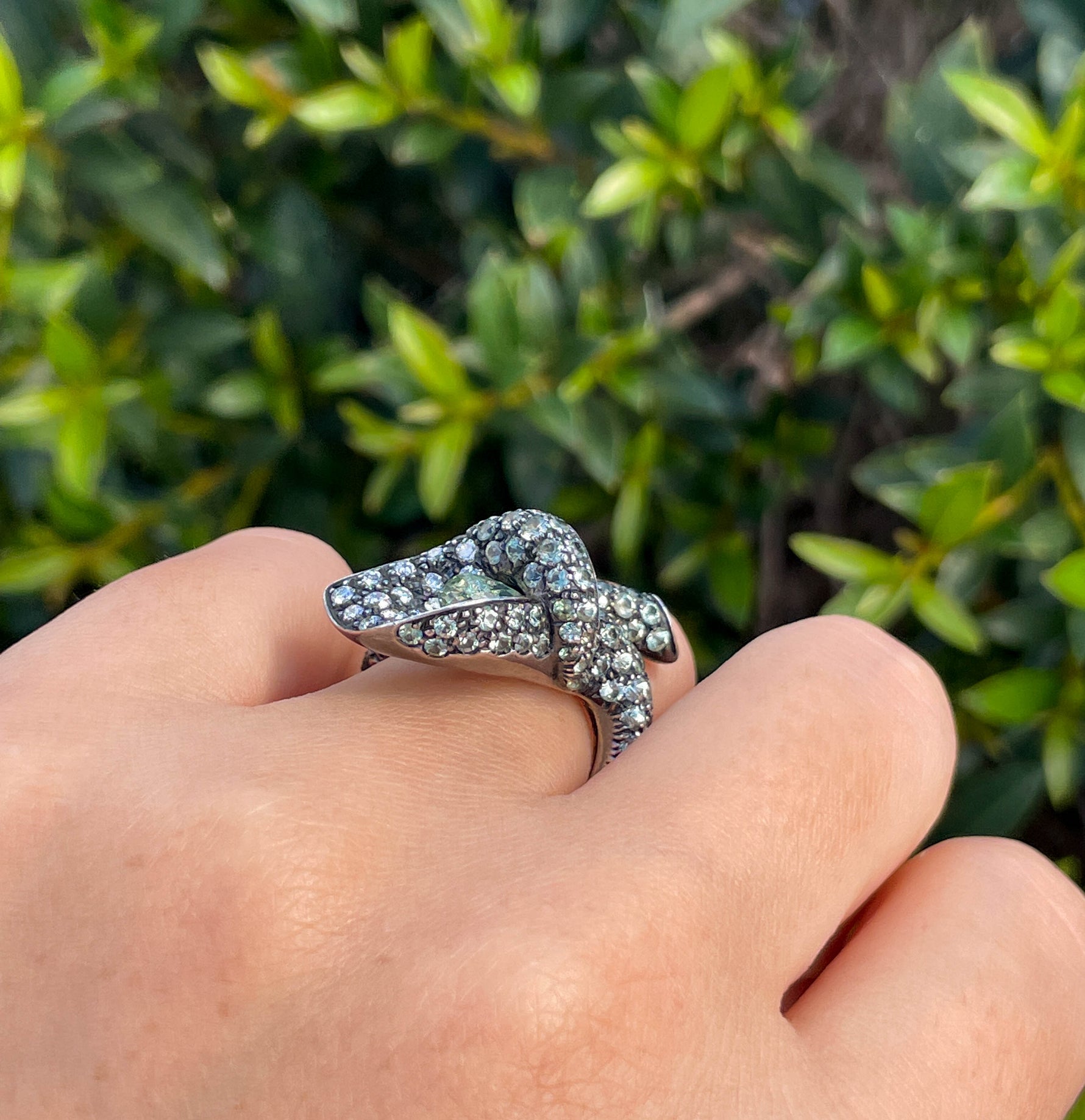 Jay Feder 18K White Gold Sterling Silver Diamond Calla Lily Ring