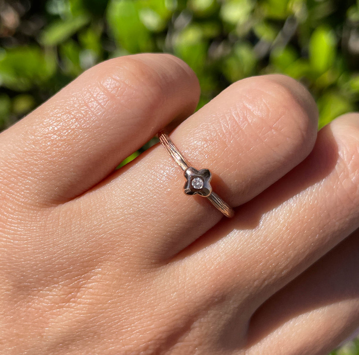 JAY FEDER 14K ROSE GOLD DIAMOND TEXTURED RING