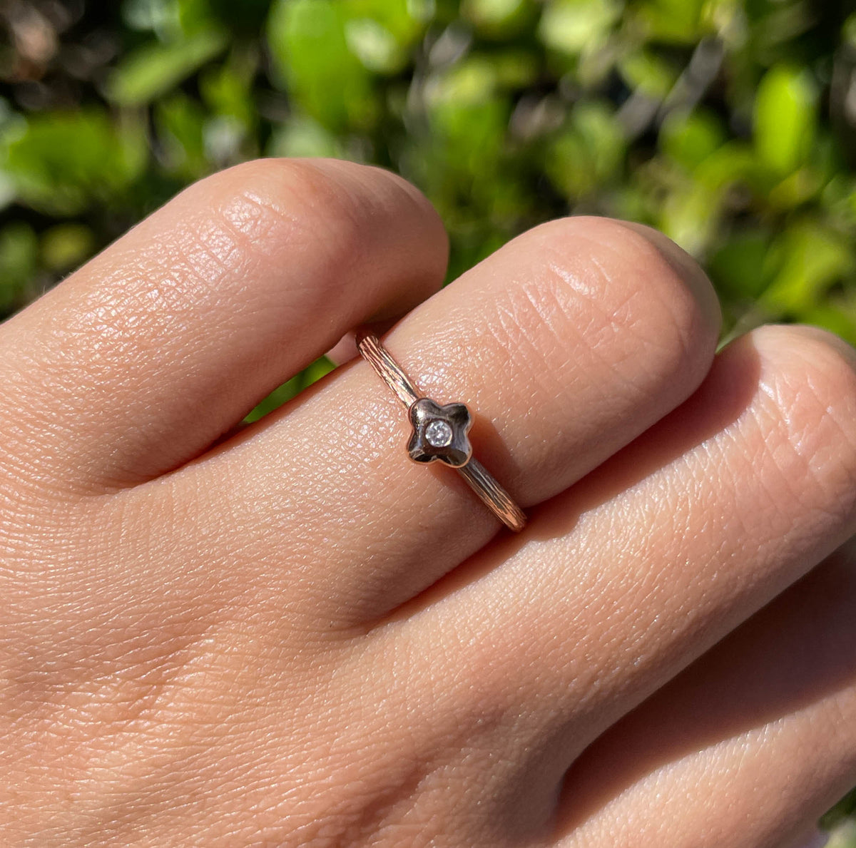 JAY FEDER 14K ROSE GOLD DIAMOND TEXTURED RING