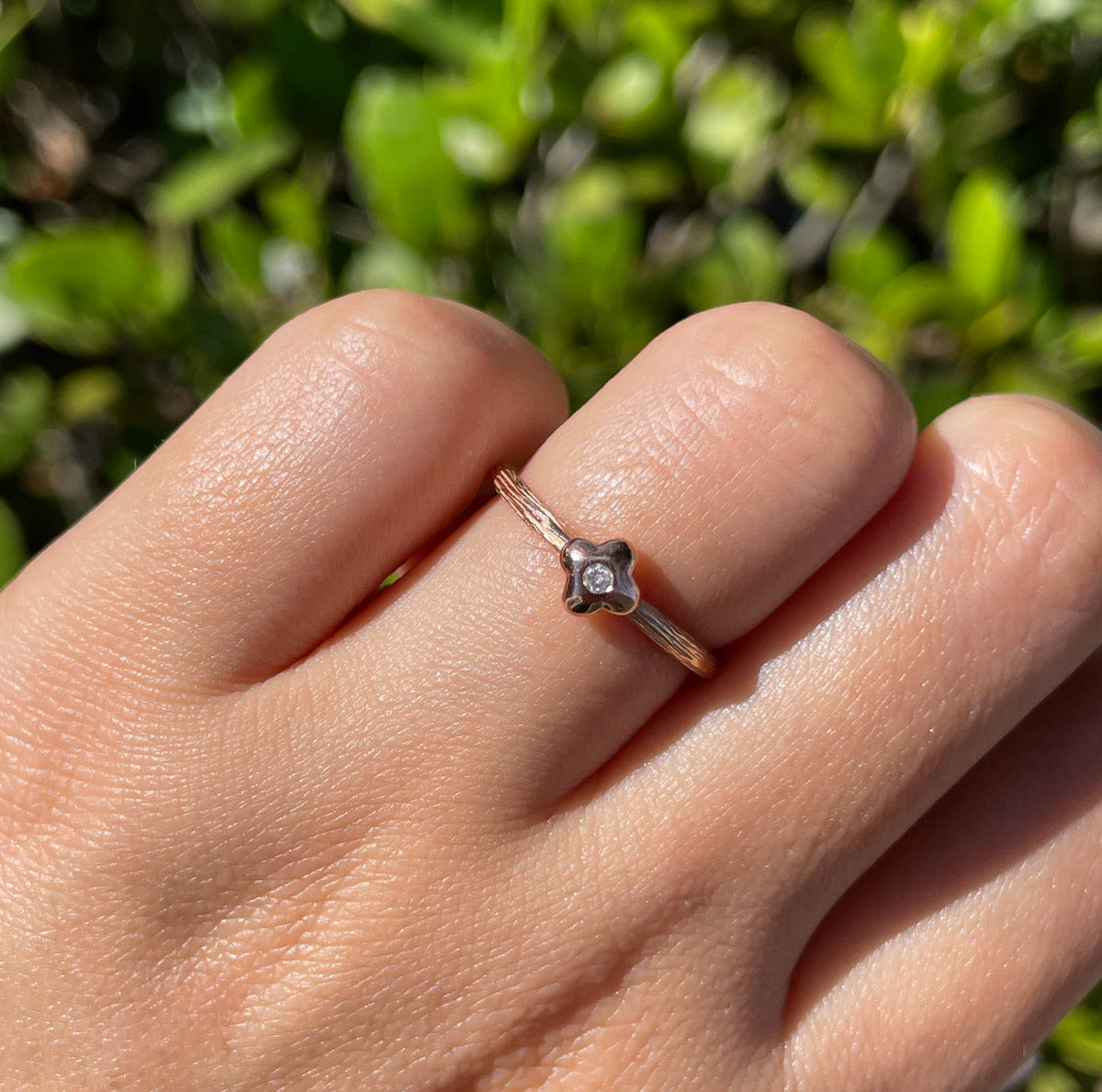 JAY FEDER 14K ROSE GOLD DIAMOND TEXTURED RING