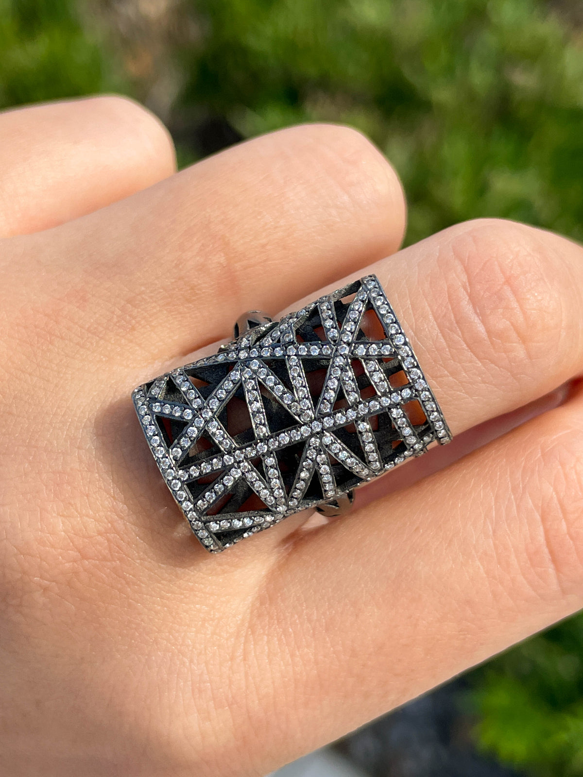 Yossi Harari 18K White Gold Diamond Lace Black Rhodium RIng