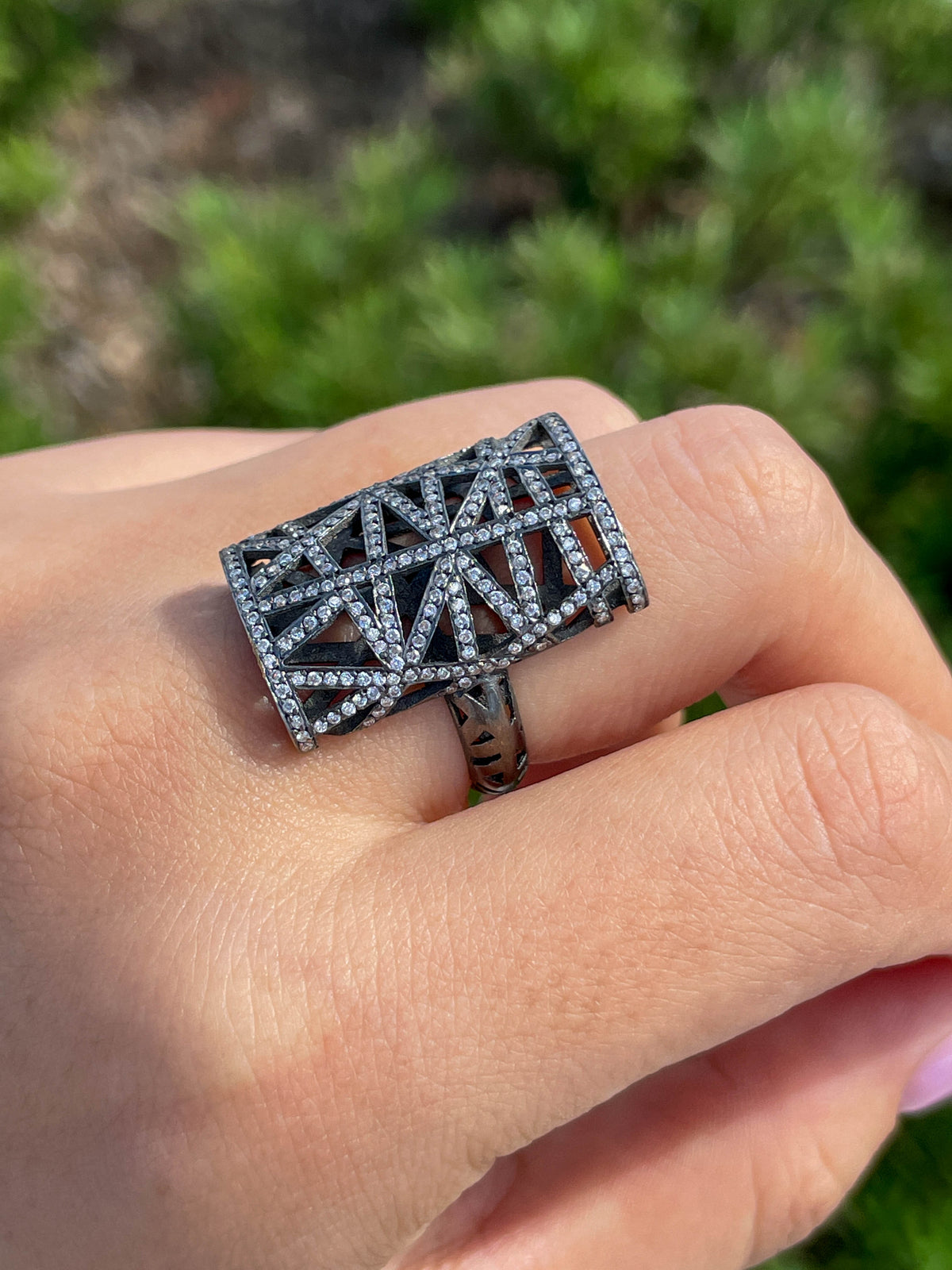 Yossi Harari 18K White Gold Diamond Lace Black Rhodium RIng